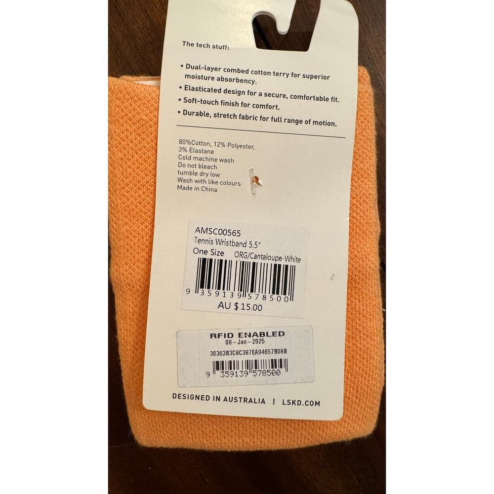 LSKD Tennis Wristband 5.5"‎ Cantaloupe White Terry Cloth Sportswear Sweatband